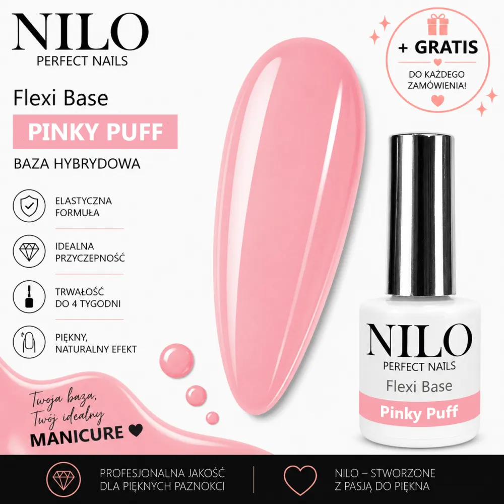 Baza hybrydowa Flexi Base Pinky Puff 10ml NILO Perfect Nails